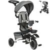 6-in-1 Toddler Tricycle for 12-50 Months, Foldable Kids Trike with Adjustable Seat and Push Handle, Safety Harness, Removable Canopy, Footrest, Grey