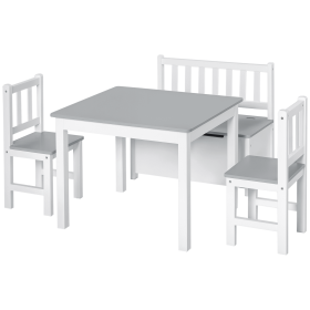 4-Piece Set Kids Wood Table Chair Bench with Storage Function Gift for Toddlers