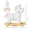 Kids 2 in 1 Rocking Horse and Glide Unicorn with Sound, Wooden Base, Pedal, Grip Handle, White, for 3-6 Years Old
