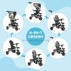 6-in-1 Toddler Tricycle for 12-50 Months, Foldable Kids Trike with Adjustable Seat and Push Handle, Safety Harness, Removable Canopy, Footrest, Grey