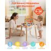 Montessori Activity Table for Toddler 1-3 Years Old, 8 in 1 Wooden Learn Activity Desk, Baby Play Table for Boys & Girls Aged 6+ Months