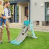 Kids Slide and Basketball Hoop Combo, Blue Toddler Freestanding Slider Playset, Exercise Toy for 18 Months - 4 Years Old