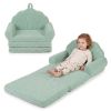 2-in-1 Flip Open Kids Sofa Lounger, Teddy Fleece Toddler Couch with Carry Handle for Ages 3+ (Green)