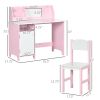Toddler Table and Chair Set, Kids Writing Desk Homework Table with Whiteboard, Storage Cabinet, Pink