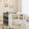 Kids Desk and Chair Set with Paper Roll, Kids Activity Craft Table with Storage Shelves and Drawers, Gray