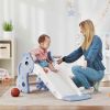 3-in-1 Toddler Slide for Age 1-3, Freestanding Kids Slide with Climber, Basketball Hoop and Ball, Giraffe Design, Blue