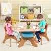 Brown Kids Table and 2 Chairs Set with 4 Storage Boxes, Toddler Activity Table for Drawing Playing Eating, Children Furniture for Indoor Outdoor