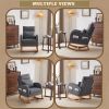 Grey Linen Rocking Chair Nursery with Thick Headrest, Upholstered Mid-Century Modern Nursing Rocker Glider with Curved Armrest