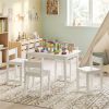 Kids Wooden Table and Chairs Set (1 Table + 4 Chairs), Rubber Wood Toddler Activity Set (White)