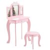 Kids Vanity Table and Chair Set, 2-in-1 Girls Vanity with Tri-Folding Mirror & 3-Color LED Lights, 1 Drawer