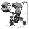 6-in-1 Toddler Tricycle for 12-50 Months, Foldable Kids Trike with Adjustable Seat and Push Handle, Safety Harness, Removable Canopy, Footrest, Grey