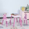 Kids Wood Table and Chair, 3-Piece Set with Crown Pattern, Charming Desk for Toddlers 3-8 Years, Princess-Themed Room, Pink