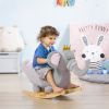 Elephant Baby Rocking Horse with Sound, Wooden Base, Safety Belt for Toddlers 1.5-3 Years, Gray
