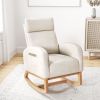 Nursery Rocking Chair Upholstered Chenille Rocker Armchair with Natural Rubber Wood Frame