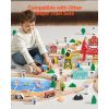 Wooden Train Set, 39PCS, Wood Train Track with Magnetic Trains and Railway Accessories, Compatible with Major Brands, Small Town