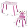 Kids Wood Table and Chair, 3-Piece Set with Crown Pattern, Charming Desk for Toddlers 3-8 Years, Princess-Themed Room, Pink