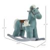 Blue Plush Rocking Horse with Bear Toy for Toddlers Realistic Sounds Soft & Cozy Rocker Ideal for Boys & Girls Playroom