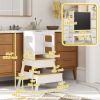 2 in 1 Toddler Tower Kitchen Helper w/ Chalkboard, Safety Rail, for Counter, Bathroom, Sink, Kitchen, White