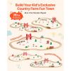 Wooden Train Set, 39PCS, Wood Train Track with Magnetic Trains and Railway Accessories, Compatible with Major Brands, Small Town