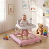 Pink Foldable Baby Walker with Detachable Tray & Shape Sorter Toys, 3-Level Height Adjustable for 6-12 Months