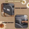 Grey Linen Rocking Chair Nursery with Thick Headrest, Upholstered Mid-Century Modern Nursing Rocker Glider with Curved Armrest