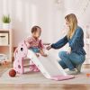 3-in-1 Toddler Slide for Age 1-3, Freestanding Kids Slide with Climber, Basketball Hoop and Ball, Giraffe Design, Pink