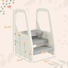 Adjustable 3 Step Toddler Tower with Handles, Non-slip Surface & Foot Pads, Gray