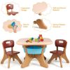 Brown Kids Table and 2 Chairs Set with 4 Storage Boxes, Toddler Activity Table for Drawing Playing Eating, Children Furniture for Indoor Outdoor