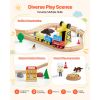 70PCS Wooden Train Set, with Magnetic Crane, Wood Train Track Toy for Kids Ages 3-8, Construction Crane Railway Set, Compatible with Major Brands