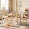 Kids Wooden Table and Chairs Set (1 Table + 4 Chairs), Rubber Wood Toddler Activity Set (Natural)
