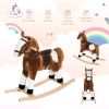 Baby Rocking Horse, Children Plush Animal Rocker, Kid Ride on Toy with Realistic Sound, Handle Grip, Brown