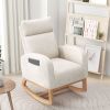 Nursery Rocking Chair Upholstered Chenille Rocker Armchair with Natural Rubber Wood Frame