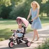 6 in 1 Kids Tricycle with Adjustable Push Handle, Removable Canopy, Reversible Seat, for 1-5 Years, Pink