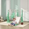 4 in 1 Toddler Slide and Swing Set for Ages 1.5-4, Toddler Playset Playground with Climber, Basketball Hoop, Green
