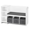 Kids Reading Nook Bench, Toddler Bookshelf and Bookcase with Detachable Seat Cushion, 6-Cubby Storage Organizer Bench with 3 Drawers