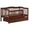 Vertical Fence Brown Painted Pine Toddler Bed with Bottom Drawer and Side Car Bed