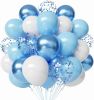 Blue and White Latex Balloons, 60pcs 12 Inches Metallic Chrome Blue and White Confetti Balloons with 1 Ribbon for Bridal Shower, Birthday