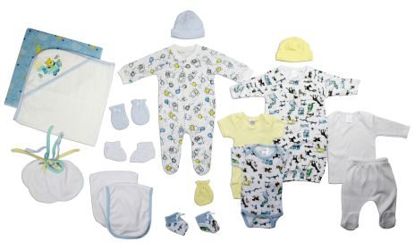 Newborn Baby Boy 19 Pc Layette Baby Shower Gift Set (Color: White/Blue, size: Newborn)