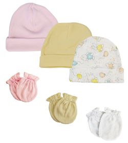 Girls Baby Caps and Mittens (Option: Pack Of 6)