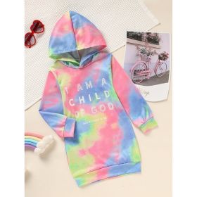 Toddler Girls Long Sleeve Tie Dye Hooded Dress Adorable & Comfortable Daily Wear For Kids (Option: Pink-4Y)