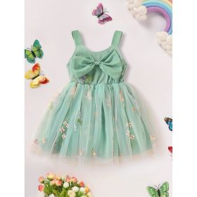 Toddler Girl Dress Sleeveless Floral Playwear Bowknot Tulle Dresses Strap Princess Sundress (Option: Green-6to12Months)