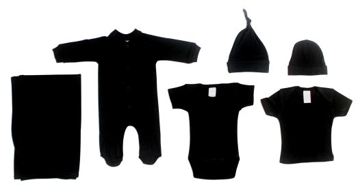 Black 6 Piece Layette Set (Color: Black, size: Newborn)