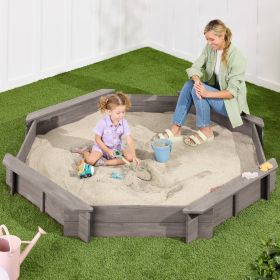 Outdoor Kid's Octagonal Sandbox Wood Finish (Color: Grey)