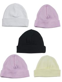 Girls Baby Cap (Pack of 5) (Color: Pink/White/Black/Yellow, size: One size)