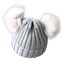 Cute Pompom Baby Hat Warm Winter Knitted Kids Baby Girl Boy Beanie Cap Solid Outdoor Infant Toddler Children Hat Bonnet (Color: gray, size: 1-3 Years)