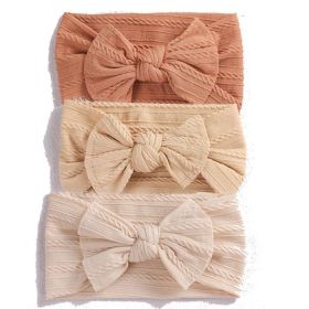 3-Piece Set Infant Baby Elastic Headband Jacquard Wide-Brimmed Nylon Bow Children's Hair Band (Color: 3 piece Orange khaki beige)