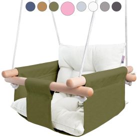 Canvas Baby Swing Wooden Hanging Swing Seat Chair with Safety Belt Durable Baby Swing Chair Outdoor and Indoor Swing for Kids Mounting Hardware I (Brand: Cateam)