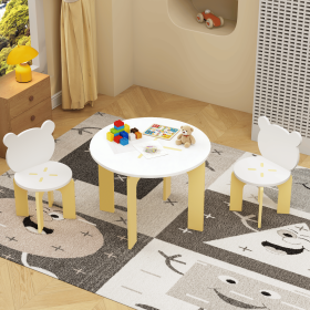 Kids Table and Chair Set, 3-Piece Toddler Table with 2 Chairs, Cute Bear-Back Chairs, Sturdy Wooden Activity Table Set for Kids, Playroom, Bedroom (title: default title)