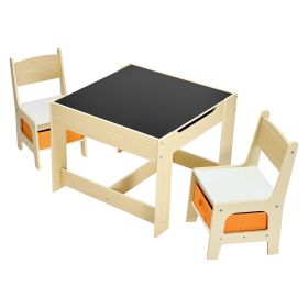 Kids Table and 2 Chairs Set, Toddler Table and Chair Set with Storage Space under the Table, Cloth Storage Box under the Chairs, Wooden Desk for Art (Default: Default)