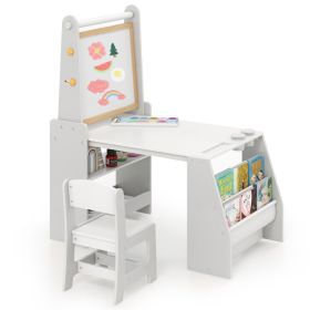 Kids Art Table and Chair Set with Easel and Chair for Drawing Reading (Color: gray, select: with Easel and Chair)